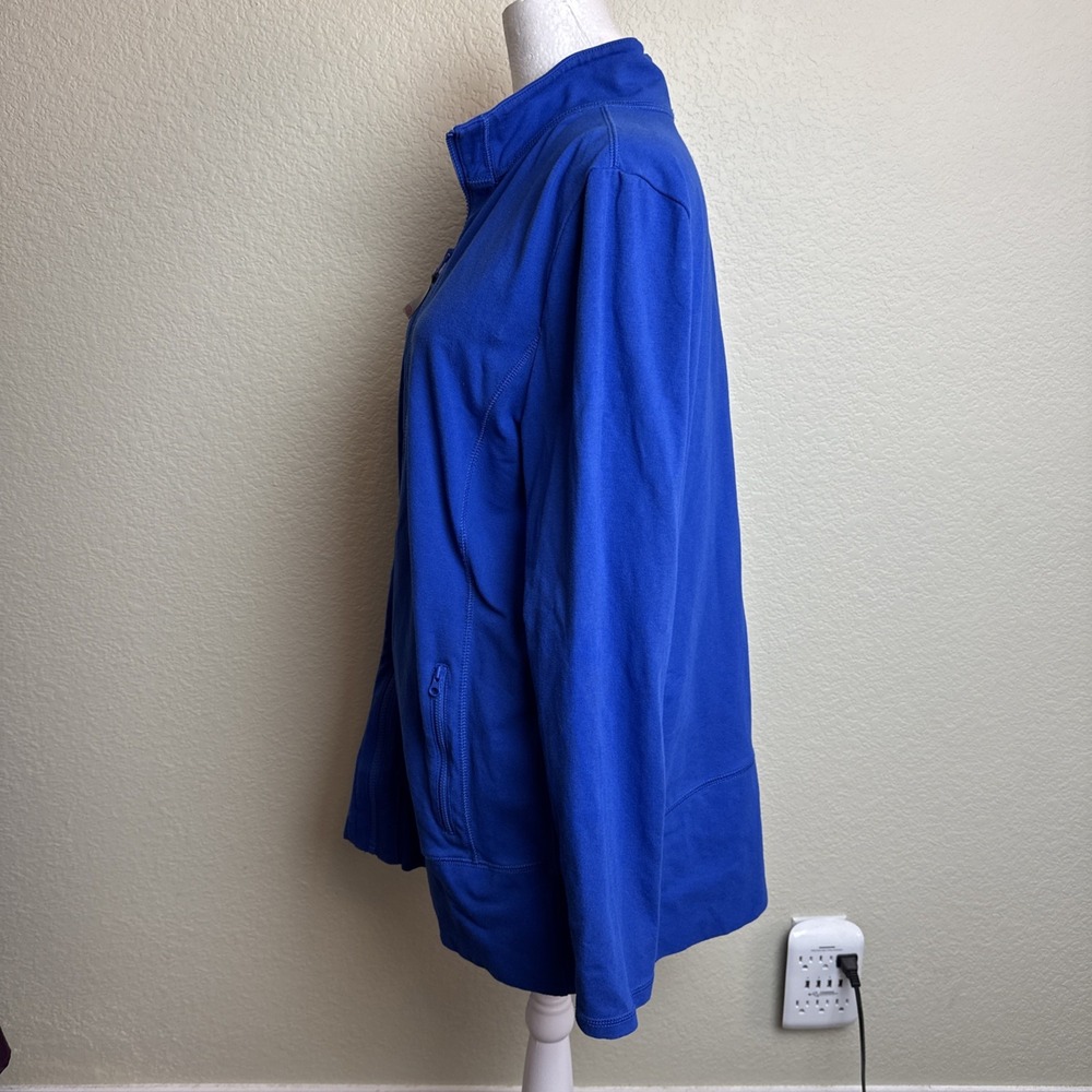 T by Talbots Size X 12/14 Women's Jacket Blue Full Zip Mock Neck Zip Pockets - Picture 4 of 6